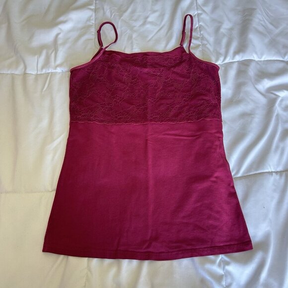 Garnet Hill Lace Trimmed Pink Womens Medium Cami Babydoll Y2K 90s Cottagecore - Picture 1 of 8